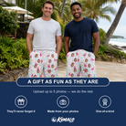 Friends in matching Men's Pink Pours Custom Face Beach Shorts — a group gift photo