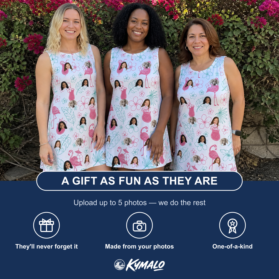 Friends in matching Women's Pink Pours Custom Face Tank Dress — a group gift photo
