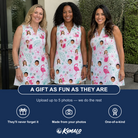 Friends in matching Women's Pink Pours Custom Face V-Neck Dress — a group gift photo