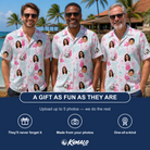Friends in matching Men's Pink Pours Custom Face Hawaiian Shirt — a group gift photo
