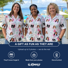 Friends in matching Women's Pink Pours Custom Face Hawaiian Shirt — a group gift photo
