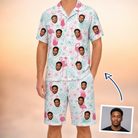 Man wearing Men's Pink Pours Custom Face Shirt & Shorts Set — custom faces printed all-over
