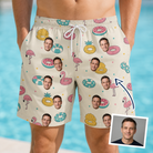 Man wearing Men's Rosy Rafties Custom Face Beach Shorts — custom faces printed all-over
