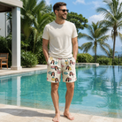 Real-life photo of someone wearing Men's Rosy Rafties Custom Face Beach Shorts — custom faces printed all-over