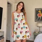 Real-life photo of someone wearing Women's Rosy Rafties Custom Face Tank Dress — custom faces printed all-over