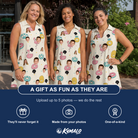 Friends in matching Women's Rosy Rafties Custom Face V-Neck Dress — a group gift photo