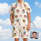 Man wearing Men's Rosy Rafties Custom Face Shirt & Shorts Set — custom faces printed all-over