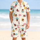 Model wearing Men's Rosy Rafties Custom Face Shirt & Shorts Set printed with kids' faces