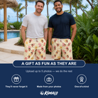 Friends in matching Men's Hibiscus Hustle Custom Face Beach Shorts — a group gift photo
