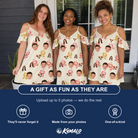 Friends in matching Women's Hibiscus Hustle Custom Face Off-Shoulder Dress — a group gift photo