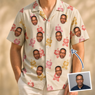 Man wearing Men's Hibiscus Hustle Custom Face Hawaiian Shirt — custom faces printed all-over