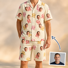 Man wearing Men's Hibiscus Hustle Custom Face Shirt & Shorts Set — custom faces printed all-over