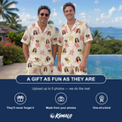 Friends in matching Men's Hibiscus Hustle Custom Face Shirt & Shorts Set — a group gift photo