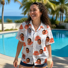 Real-life photo of someone wearing Women's Hooked Brims Custom Face Hawaiian Shirt — custom faces printed all-over
