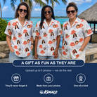 Friends in matching Women's Hooked Brims Custom Face Hawaiian Shirt — a group gift photo
