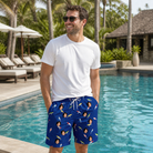 Real-life photo of someone wearing Men's Lure Lore Custom Face Beach Shorts — custom faces printed all-over