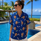 Real-life photo of someone wearing Women's Lure Lore Custom Face Hawaiian Shirt — custom faces printed all-over