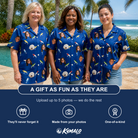 Friends in matching Women's Lure Lore Custom Face Hawaiian Shirt — a group gift photo