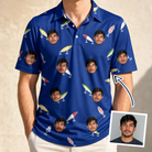 Man wearing Men's Lure Lore Custom Face Polo Shirt — custom faces printed all-over