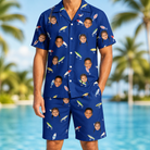 Model wearing Men's Lure Lore Custom Face Shirt & Shorts Set printed with kids' faces