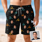 Man wearing Men's Spool Foolery Custom Face Beach Shorts — custom faces printed all-over