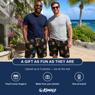 Friends in matching Men's Spool Foolery Custom Face Beach Shorts — a group gift photo