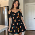 Real-life photo of someone wearing Women's Spool Foolery Custom Face Off-Shoulder Dress — custom faces printed all-over