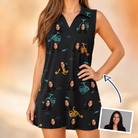 Woman wearing Women's Spool Foolery Custom Face V-Neck Dress — custom faces printed all-over