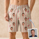 Man wearing Men's Waddle Wink Custom Face Beach Shorts — custom faces printed all-over