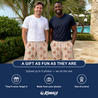 Friends in matching Men's Waddle Wink Custom Face Beach Shorts — a group gift photo