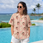 Real-life photo of someone wearing Women's Waddle Wink Custom Face Hawaiian Shirt — custom faces printed all-over