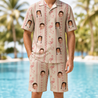 Model wearing Men's Waddle Wink Custom Face Shirt & Shorts Set printed with kids' faces