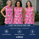 Friends in matching Women's Fuchsia Flock Custom Face V-Neck Dress — a group gift photo