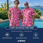 Friends in matching Men's Fuchsia Flock Custom Face Shirt & Shorts Set — a group gift photo