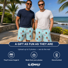 Friends in matching Men's Blush Birds Custom Face Beach Shorts — a group gift photo