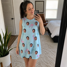 Real-life photo of someone wearing Women's Blush Birds Custom Face Tank Dress — custom faces printed all-over
