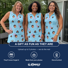 Friends in matching Women's Blush Birds Custom Face V-Neck Dress — a group gift photo