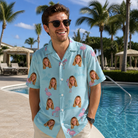 Real-life photo of someone wearing Men's Blush Birds Custom Face Hawaiian Shirt — custom faces printed all-over