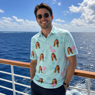 Real-life photo of someone wearing Men's Blush Birds Custom Face Polo Shirt — custom faces printed all-over
