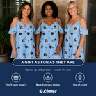Friends in matching Women's Palm Parasol Custom Face Off-Shoulder Dress — a group gift photo