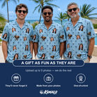 Friends in matching Men's Palm Parasol Custom Face Hawaiian Shirt — a group gift photo