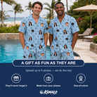 Friends in matching Men's Palm Parasol Custom Face Shirt & Shorts Set — a group gift photo