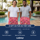 Friends in matching Men's Paradise Punch Custom Face Beach Shorts — a group gift photo