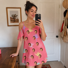 Real-life photo of someone wearing Women's Paradise Punch Custom Face Off-Shoulder Dress — custom faces printed all-over