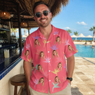 Real-life photo of someone wearing Men's Paradise Punch Custom Face Hawaiian Shirt — custom faces printed all-over