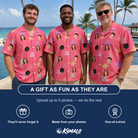 Friends in matching Men's Paradise Punch Custom Face Hawaiian Shirt — a group gift photo