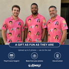 Friends in matching Men's Paradise Punch Custom Face Polo Shirt — a group gift photo