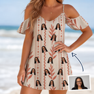 Woman wearing Women's Torch Blossoms Custom Face Off-Shoulder Dress — custom faces printed all-over
