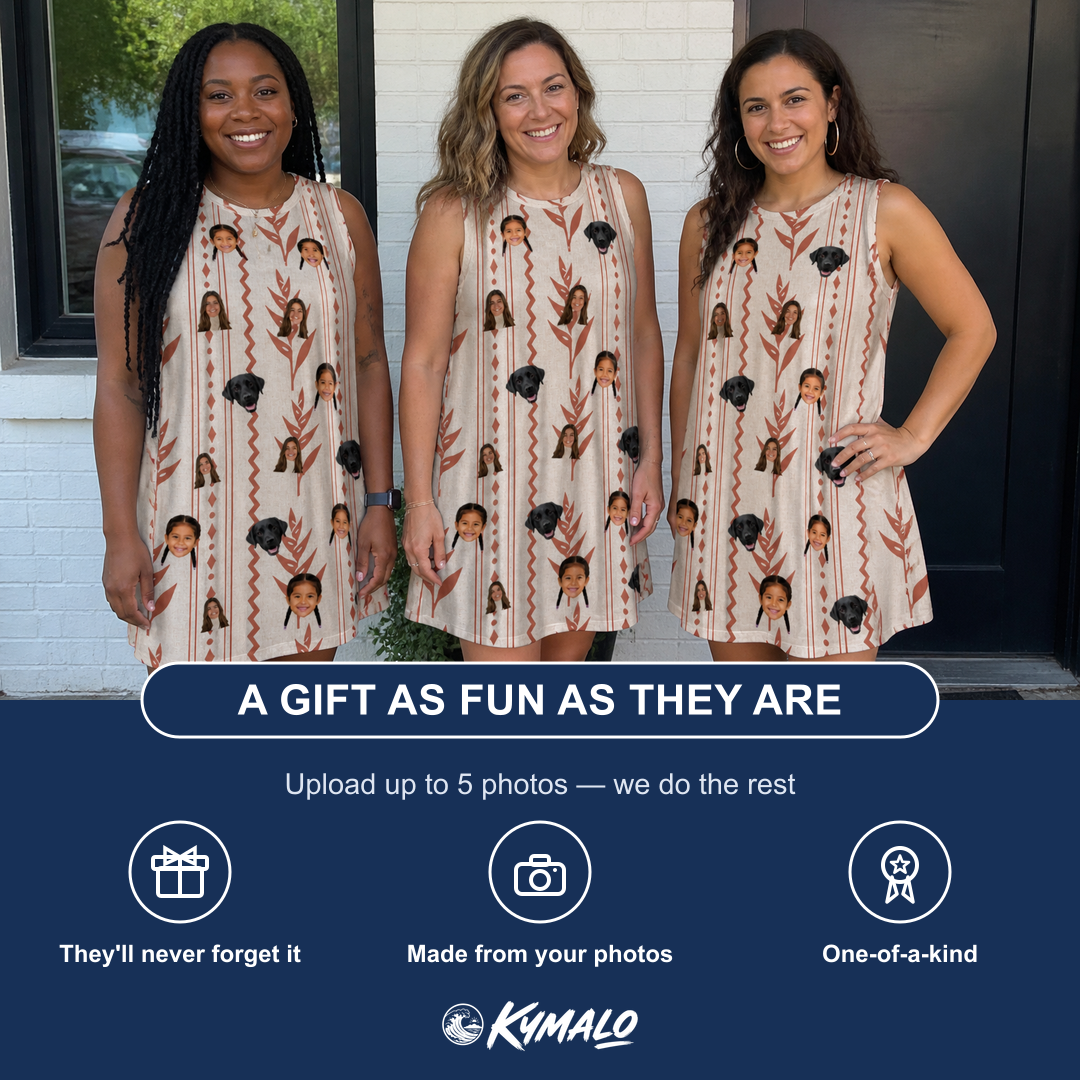 Friends in matching Women's Torch Blossoms Custom Face Tank Dress — a group gift photo