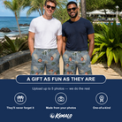 Friends in matching Men's Monstera Mingle Custom Face Beach Shorts — a group gift photo
